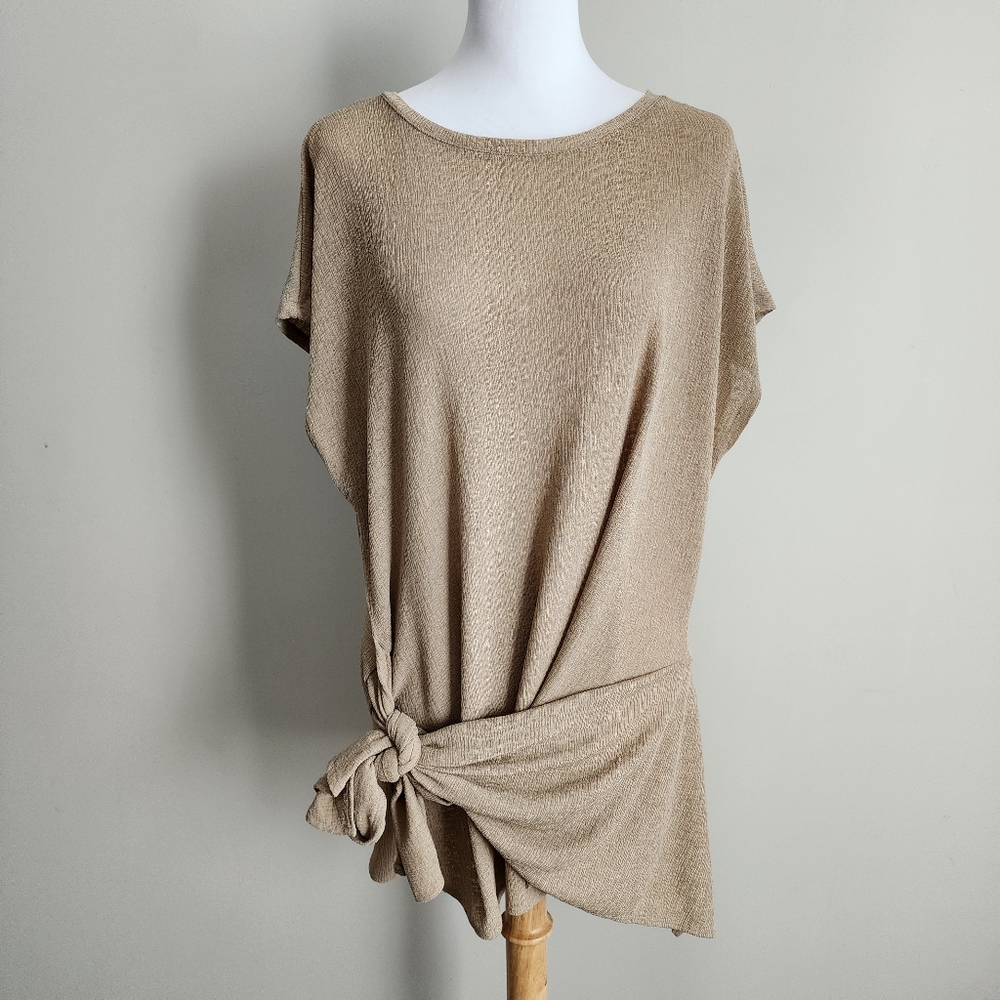 Zara Tie Front Top Womens Medium Tunic Cover Up Tan Grecian